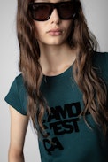 T-shirt Skinny L'amour c'est ça - T-shirt in cotone verde con scritta L'amour c'est ça donna