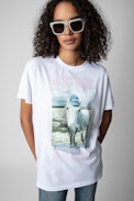 Camiseta Tom Compo Cheval - Camiseta de algodón blanco con impresión fotográfica de caballo para mujer