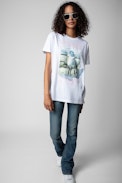 Camiseta Tom Compo Cheval - Camiseta de algodón blanco con impresión fotográfica de caballo para mujer