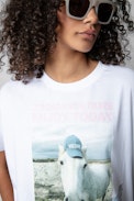 Camiseta Tom Compo Cheval - Camiseta de algodón blanco con impresión fotográfica de caballo para mujer