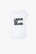 Camiseta Skinny L'amour Est Déclaré - Camiseta de algodón blanco con flocado «L'amour Est Déclaré» para mujer