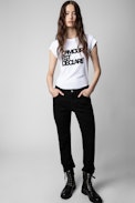 Camiseta Skinny L'amour Est Déclaré - Camiseta de algodón blanco con flocado «L'amour Est Déclaré» para mujer