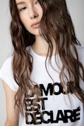Camiseta Skinny L'amour Est Déclaré - Camiseta de algodón blanco con flocado «L'amour Est Déclaré» para mujer