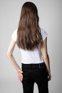 Camiseta Skinny L'amour Est Déclaré - Camiseta de algodón blanco con flocado «L'amour Est Déclaré» para mujer