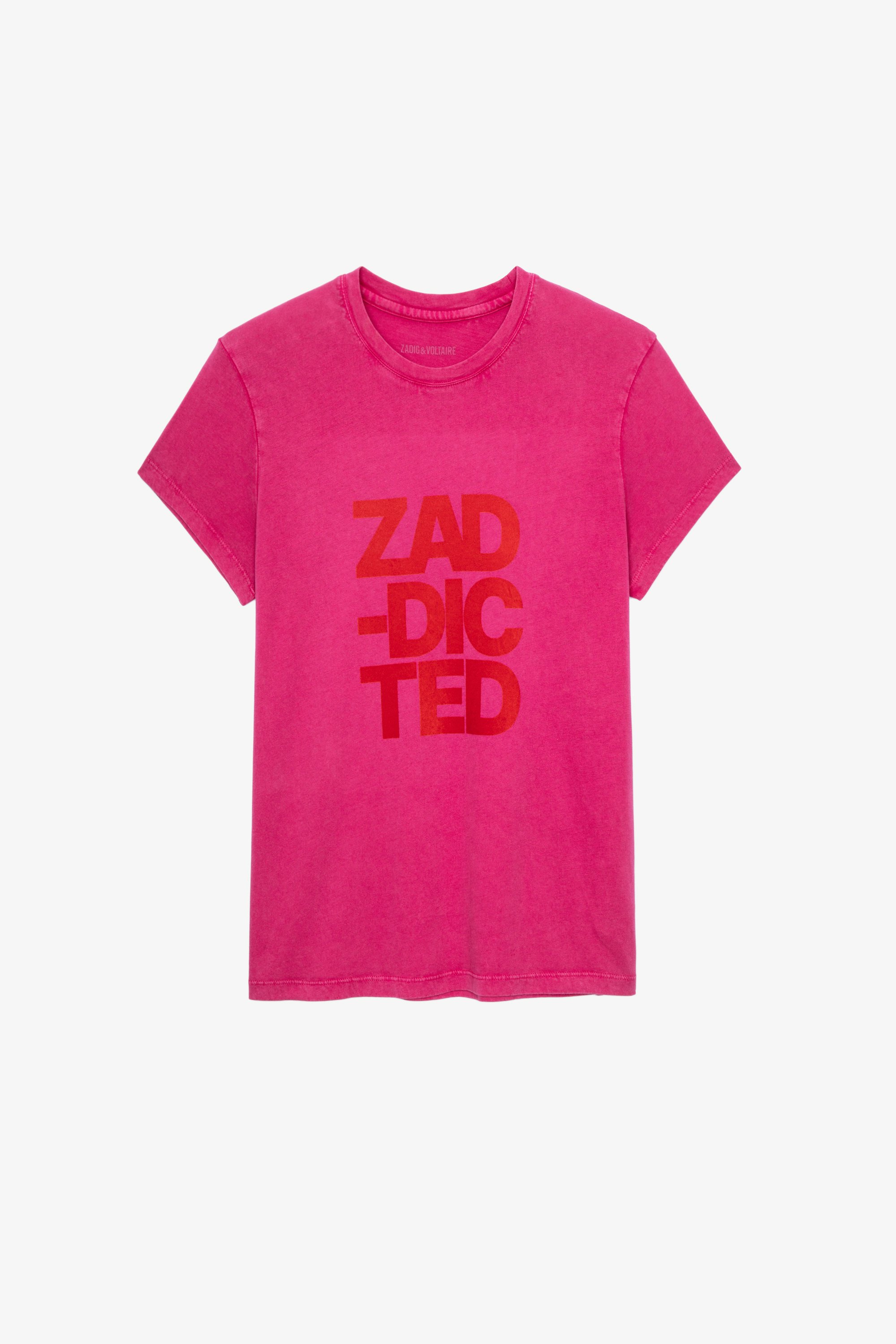 T-Shirt Zoe Zaddicted Damen-T-Shirt aus rosafarbener Baumwolle mit Botschaft „Zaddicted“