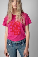 Camiseta Zoe Zaddicted - Camiseta de algodón rosa para mujer con el mensaje «Zaddicted»