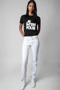 T-Shirt Zoe - Damen-T-Shirt aus schwarzer Baumwolle mit der Aufschrift „Je m'en fous“