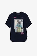 Bow Photoprint Diamanté T-Shirt - Women’s navy blue cotton T-shirt with photoprint and diamanté