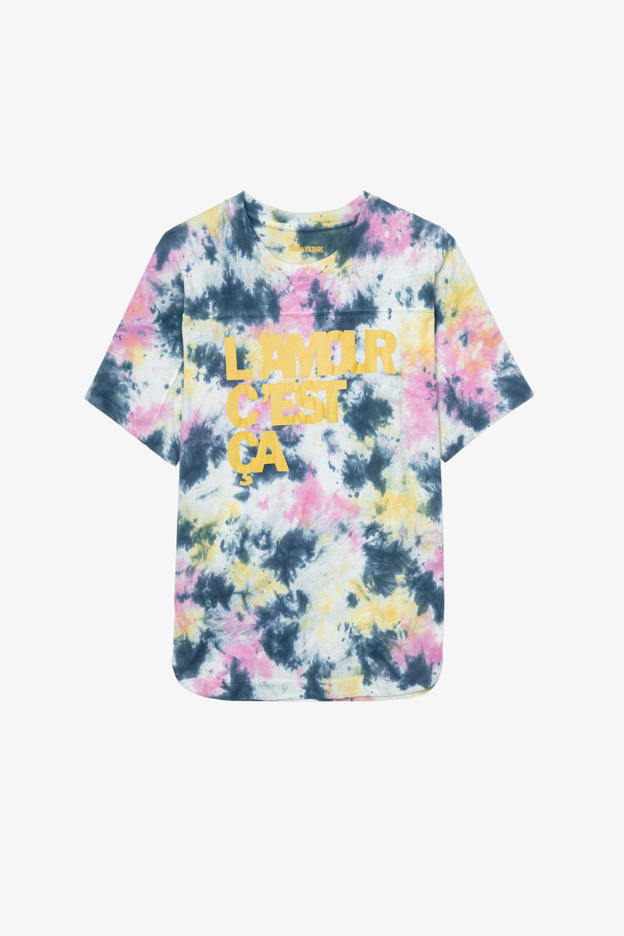 Camiseta Bow L'amour C'est Ça Camiseta de algodón con estampado tie&dye multicolor «L'amour C'est Ça» para mujer