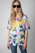 Camiseta Bow L'amour C'est Ça - Camiseta de algodón con estampado tie&dye multicolor «L'amour C'est Ça» para mujer