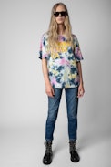 Camiseta Bow L'amour C'est Ça - Camiseta de algodón con estampado tie&dye multicolor «L'amour C'est Ça» para mujer