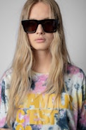 Camiseta Bow L'amour C'est Ça - Camiseta de algodón con estampado tie&dye multicolor «L'amour C'est Ça» para mujer