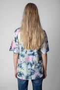 Camiseta Bow L'amour C'est Ça - Camiseta de algodón con estampado tie&dye multicolor «L'amour C'est Ça» para mujer