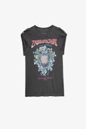 Camiseta Donate Skull - Camiseta de algodón gris antracita con motivos de corazones y calavera para mujer