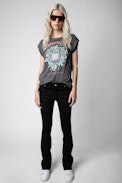 Camiseta Donate Skull - Camiseta de algodón gris antracita con motivos de corazones y calavera para mujer