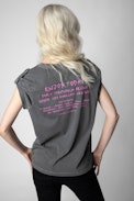 Camiseta Donate Skull - Camiseta de algodón gris antracita con motivos de corazones y calavera para mujer