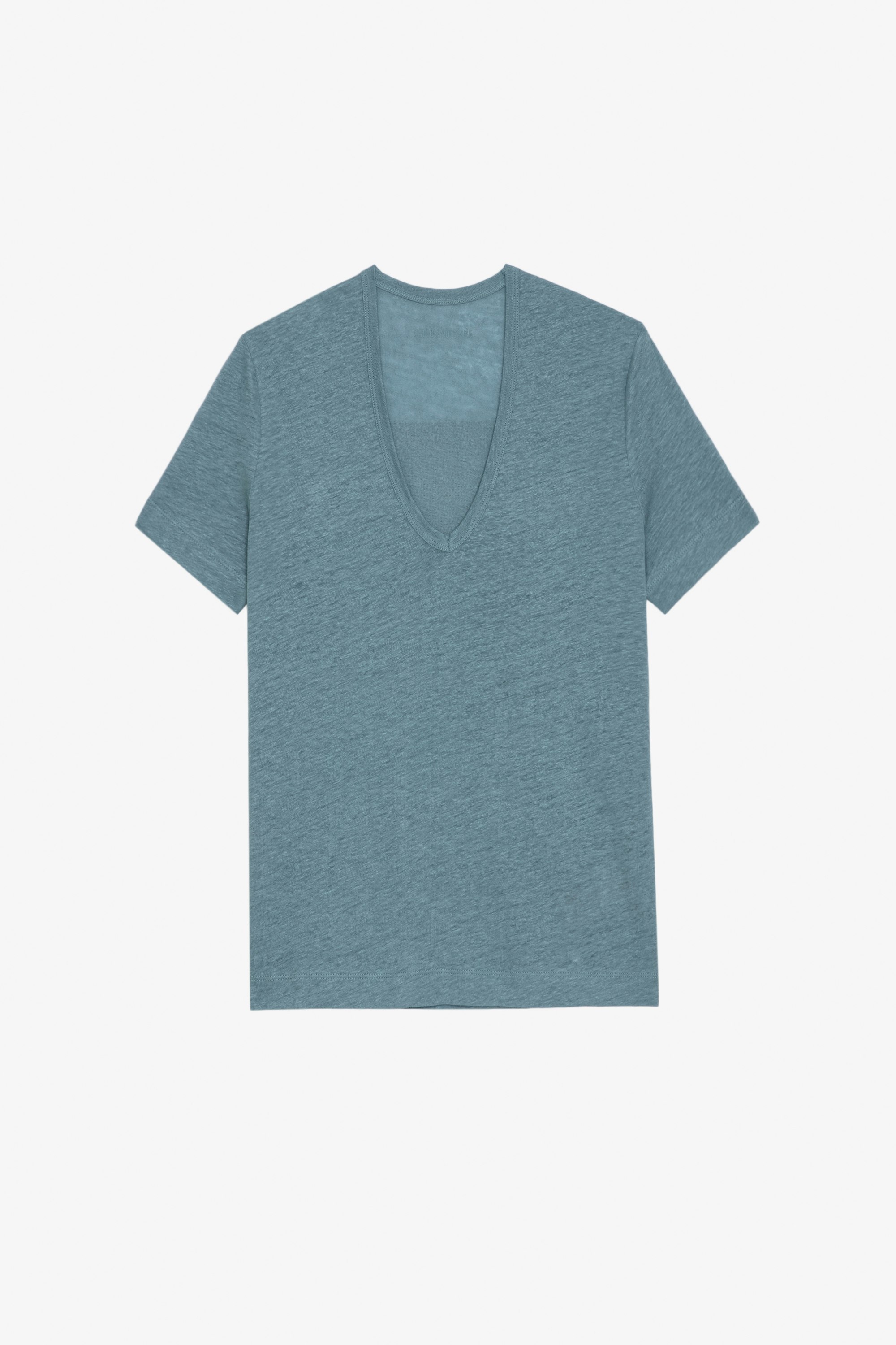 Wassa Linen T-Shirt グレーリネン ライオンとクリスタル Tシャツ レディース