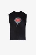 T-shirt Adele - T-shirt nera con maniche corte arricciate e fumetto Love con strass - Donna