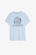 Omma T-shirt - Women’s sky-blue cotton T-shirt featuring a Core Cho print on the front and back