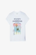 Camiseta Zoe - Camiseta de algodón color blanco con estampado fotográfico de palmera en la parte delantera Mujer