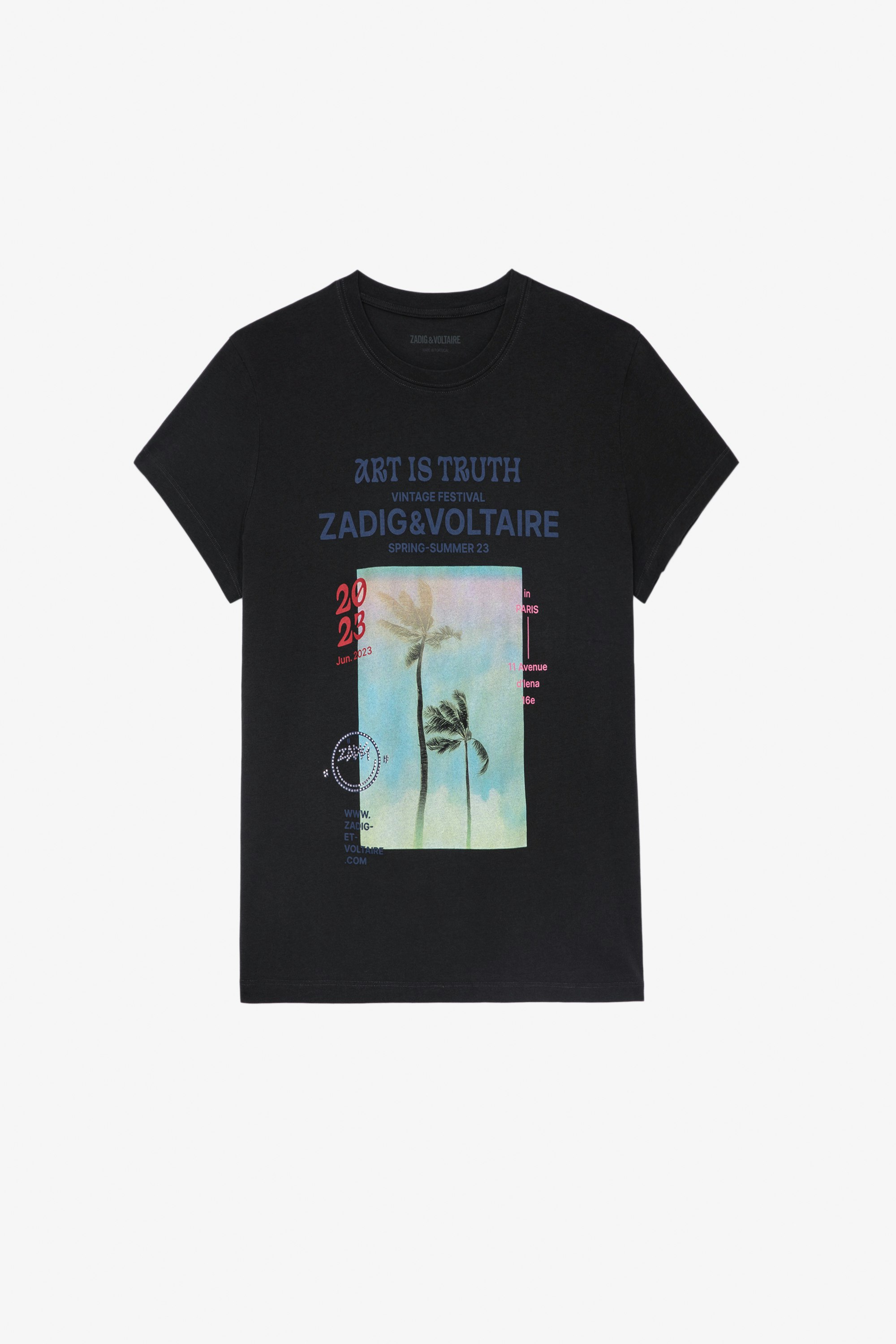 Zoe T-Shirt グレーコットン パームツリーフロントフォトプリント Tシャツ レディース