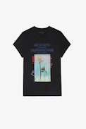 Camiseta Zoe - Camiseta de algodón color gris con estampado fotográfico de palmera en la parte delantera Mujer