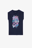 Adele T-shirt - Women’s navy blue cotton T-shirt with a skull print, round neck and short sleeves