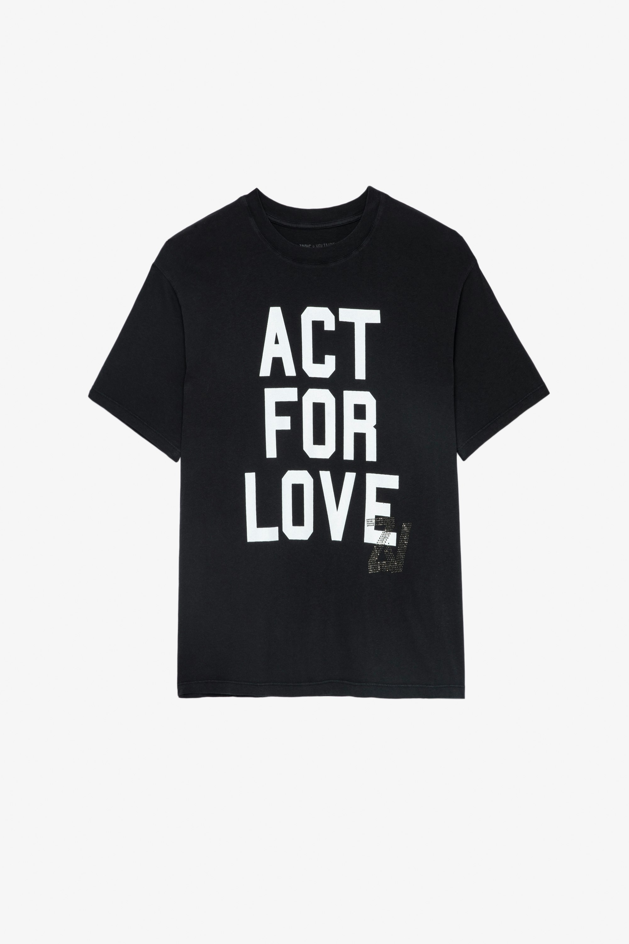 Brooxs Ｔシャツ ブラックコットン半袖ラウンドネックTシャツ 「Act For Love」 レディース