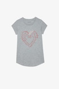 Skinny Heart T-shirt - Women’s grey marl cotton T-shirt with heart print and rhinestones