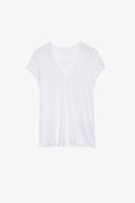 T-Shirt Story Fishnet Skull - T-shirt in cotone bianco con teschio, fiori e strass sulla schiena, Donna