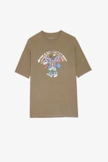 Suzy T-shirt - Women’s khaki cotton T-shirt featuring a rhinestone-studded Core Cho motif