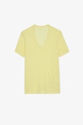 Wassa T-shirt - Women's yellow rhinestone-studded T-shirt