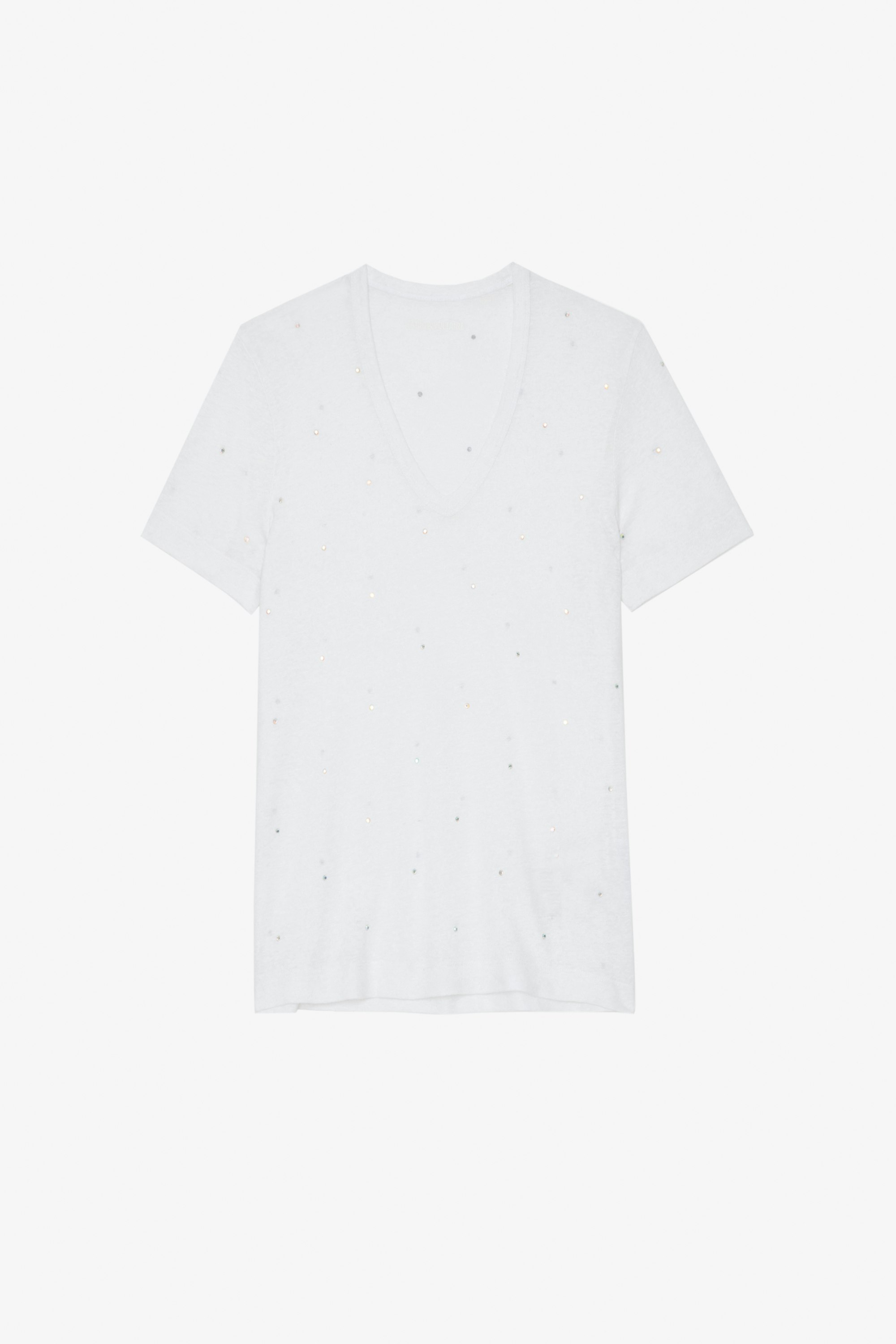 T-shirt Wassa T-shirt blanc orné de cristaux Femme