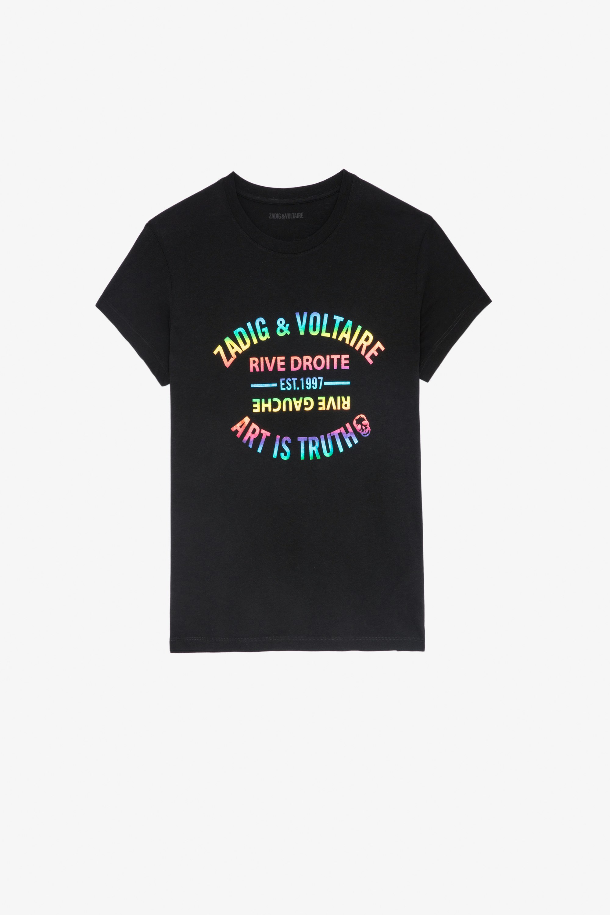 Walk Blason T-shirt Women's black cotton T-shirt with multicoloured metal Zadig&Voltaire badge