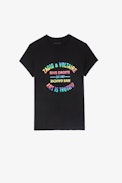 Walk Blason T-shirt - Women's black cotton T-shirt with multicoloured metal Zadig&Voltaire badge