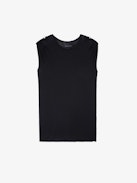 Donate Jewellery T-shirt - Women’s black T-shirt with star buttons.