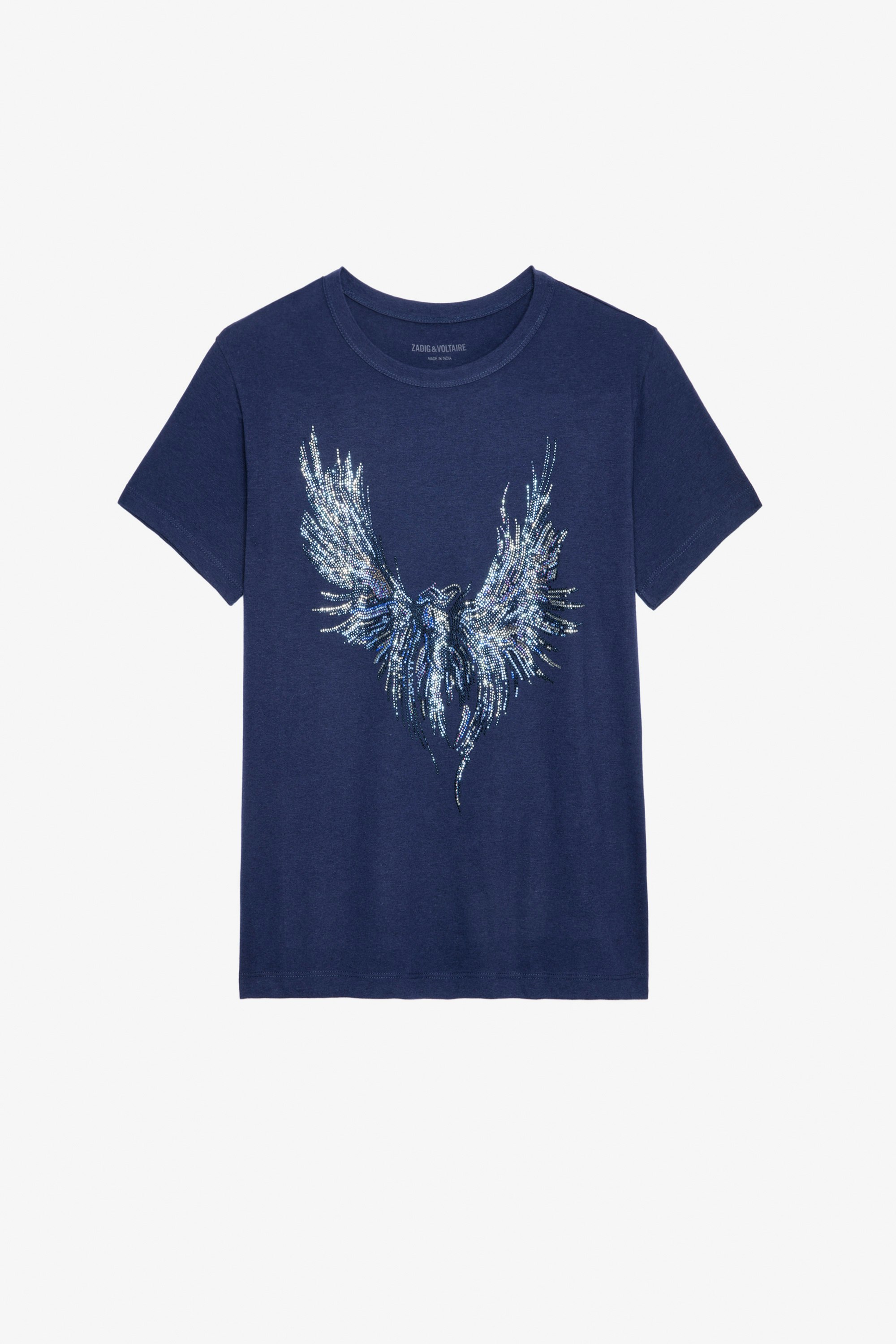 Marta T-shirt - Women's cotton t-shirt with rhinestone wing motif on front.