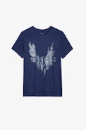 Marta T-shirt - Women's cotton t-shirt with rhinestone wing motif on front.
