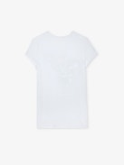 Camiseta Story Fishnet - Camiseta blanca de algodón con bordado de águila en la parte trasera para mujer.