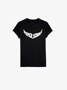 Walk Peace & Love T-shirt - Women’s black cotton T-shirt with wing-shaped “Peace & Love” slogan.