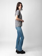 T-shirt Wassa - Women’s grey T-shirt with diamanté.