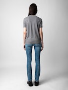 T-shirt Wassa - Women’s grey T-shirt with diamanté.
