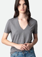 T-shirt Wassa - Women’s grey T-shirt with diamanté.
