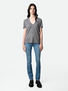 T-shirt Wassa - Women’s grey T-shirt with diamanté.