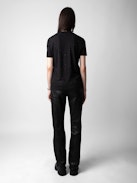 T-shirt Wassa - Women’s black T-shirt with diamanté embellishment.