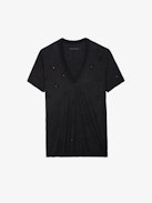 T-shirt Wassa - Women’s black T-shirt with diamanté embellishment.