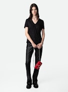 T-shirt Wassa - Women’s black T-shirt with diamanté embellishment.