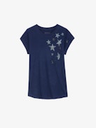 Skinny Stars Diamanté T-shirt - Women's navy blue T-shirt embellished with diamanté stars.