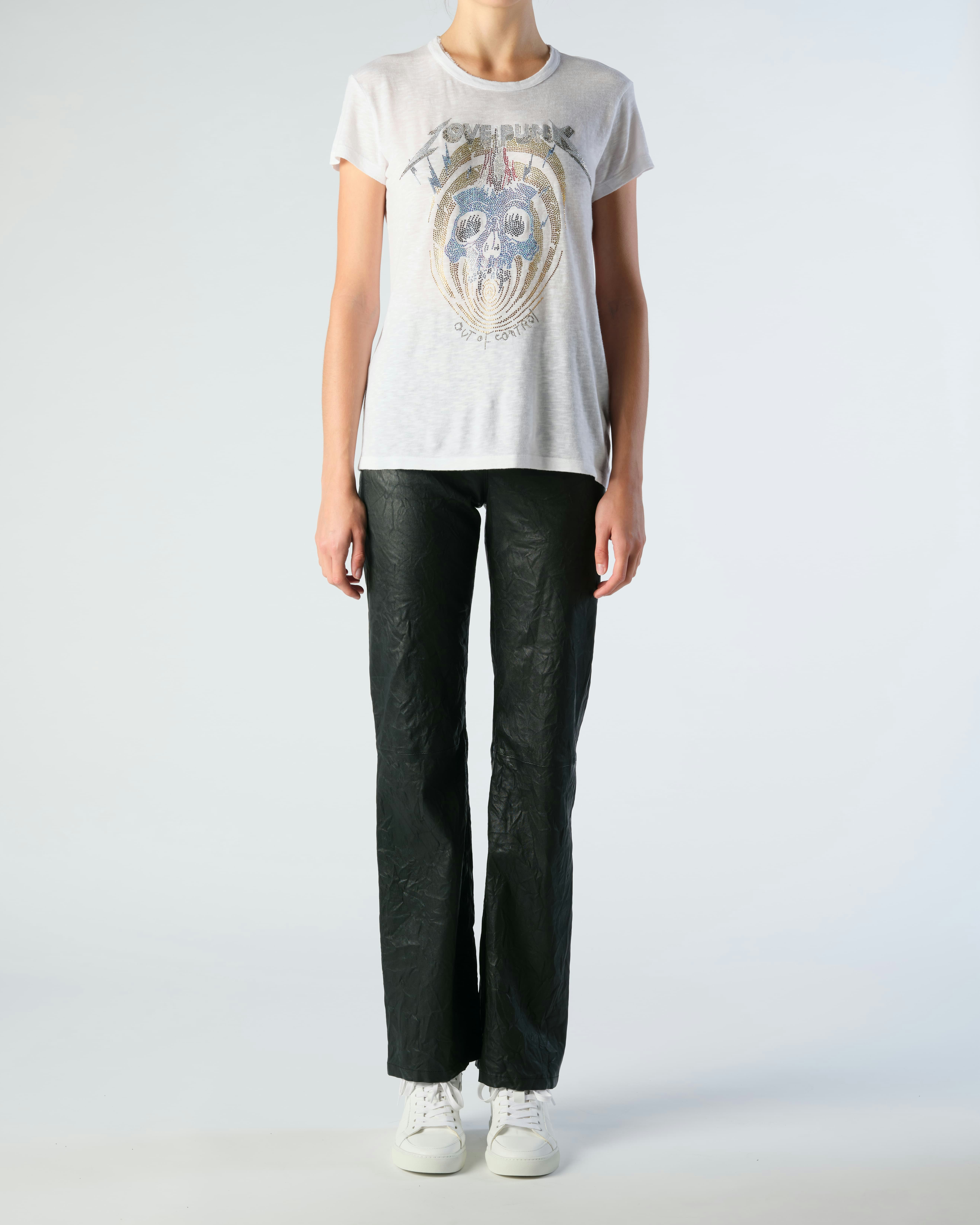 Walk Punk Diamanté T-shirt - Women's white t-shirt with diamanté skull and "LOVE PUNK" embellishment on front.