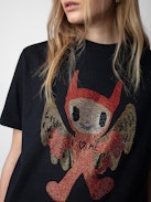 Edwin Devil Diamanté T-shirt - Black cotton round-neck T-shirt with short sleeves, diamanté and customised details designed by Humberto Cruz.
